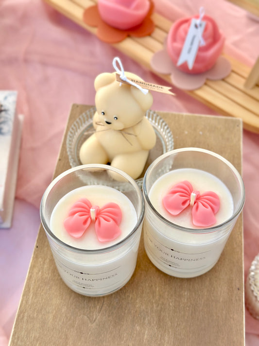 Teddy Bear & Ribbon Candle Set