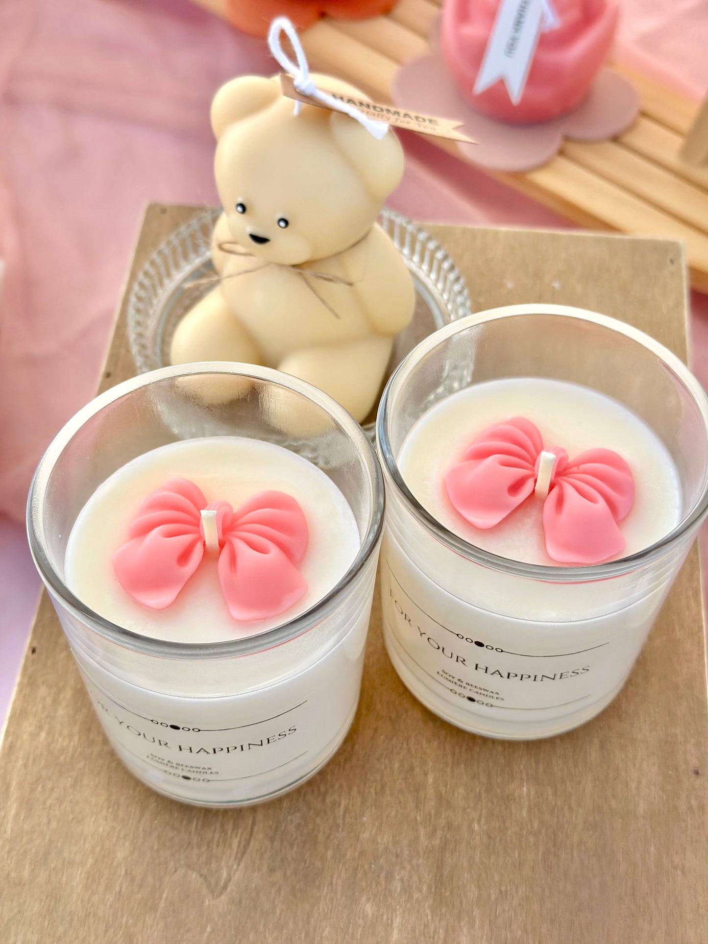 Teddy Bear & Ribbon Candle Set