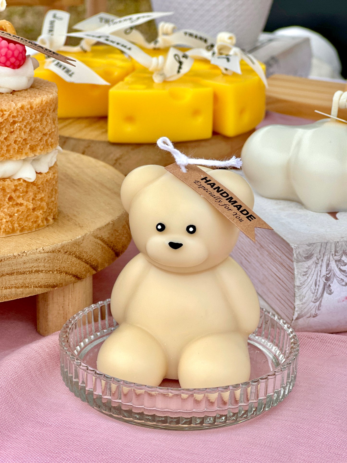 Teddy Bear & Ribbon Candle Set