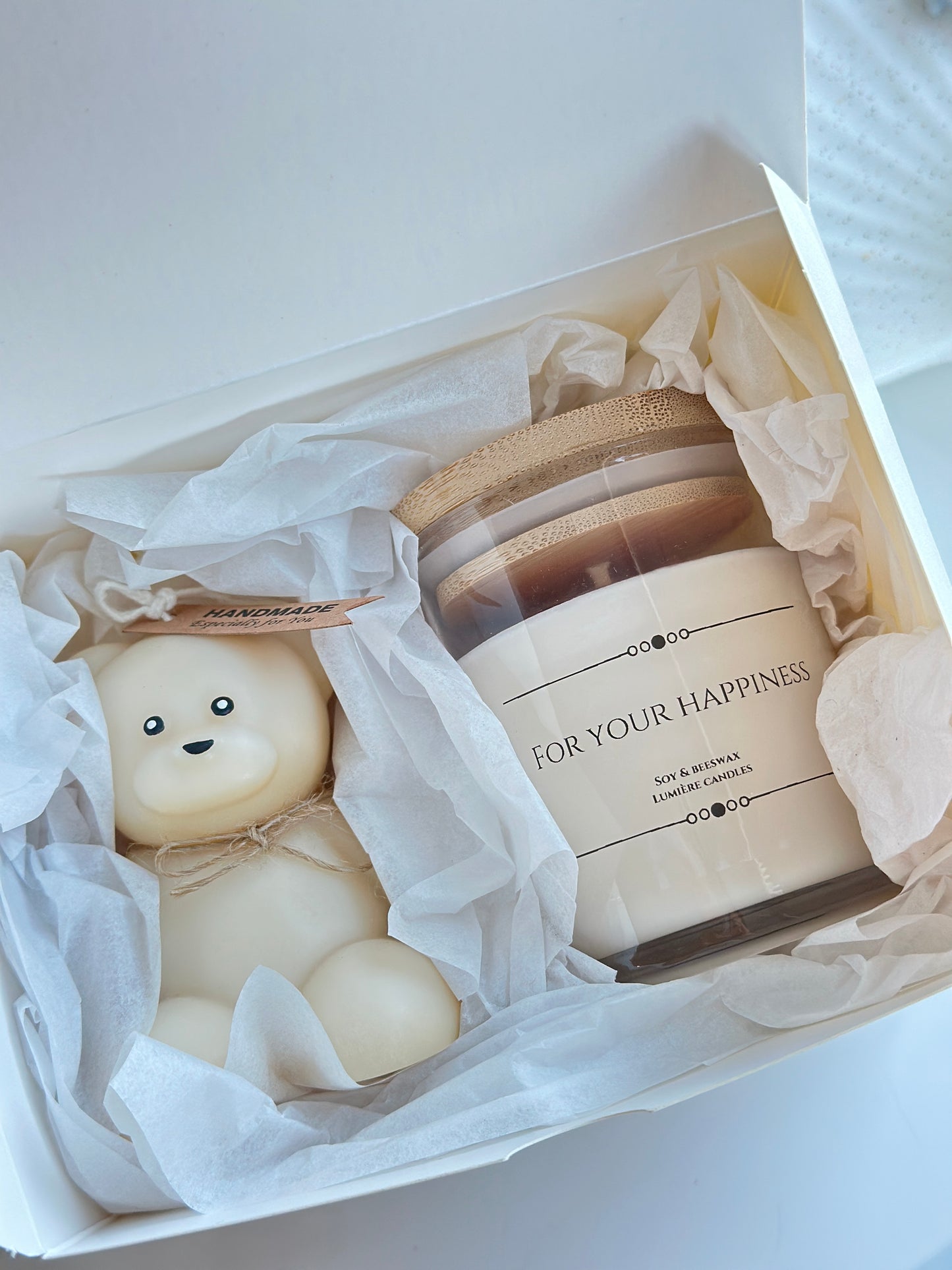 Teddy Bear & Ribbon Candle Set